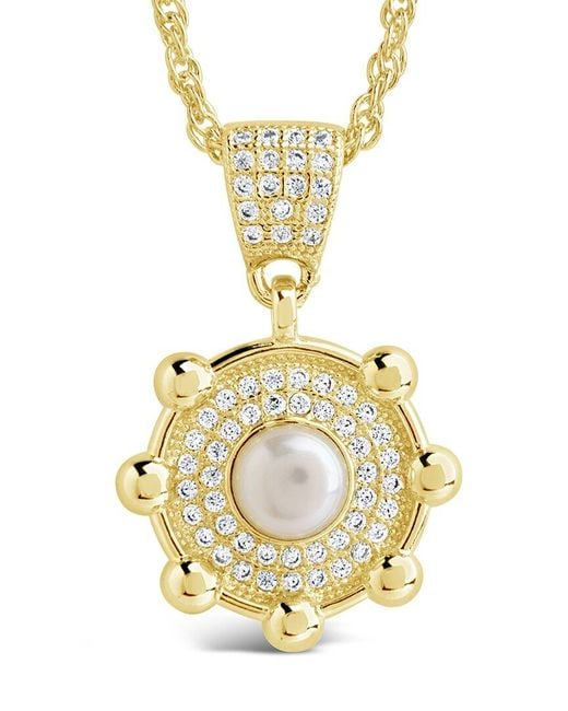 Sterling Forever Metallic 14k Plated 5m Pearl Cz Etta Pendant Necklace