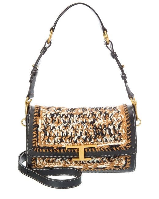 Tod's Metallic T Timeless Leather & Crochet Shoulder Bag