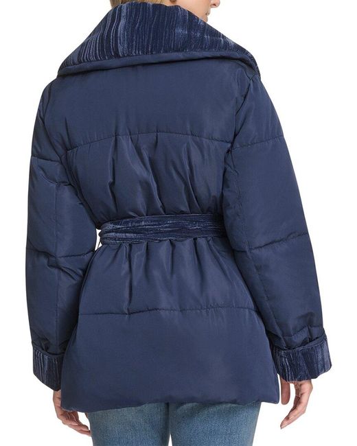 Andrew Marc Blue Emerson Belted Wrap Coat