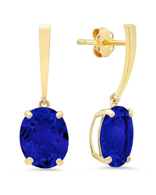 MaxColor 14k 5.40 Ct. Tw. Lab-grown Blue Sapphire Drop Earrings