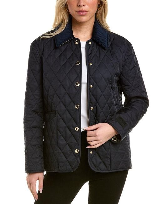 Burberry Corduroy Collar Diamond Quilted Jacket in Black | Lyst