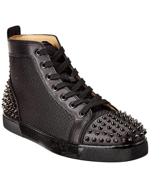 Christian Louboutin Black Ac Lou Spikes 2 Leather & Mesh Sneaker for men