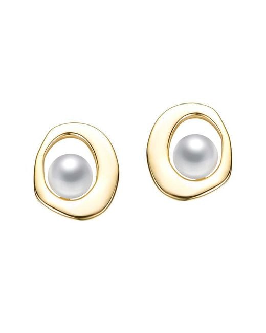 Rachel Glauber Metallic 14K Plated 5Mm Pearl Irregularly Earrings
