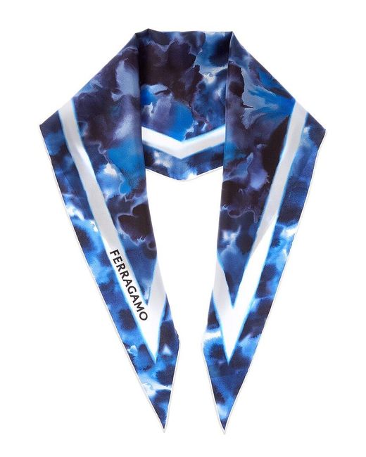 Ferragamo Blue Carnation Print Silk Scarf