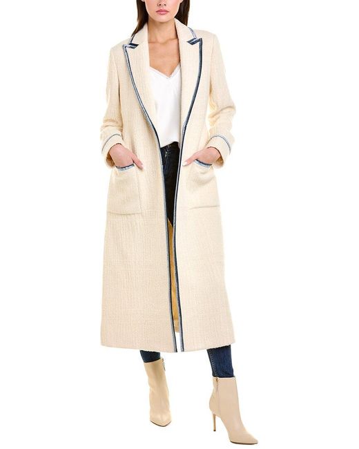 Tory Burch Velvet-trim Wool & Alpaca-blend Coat in Natural | Lyst Canada