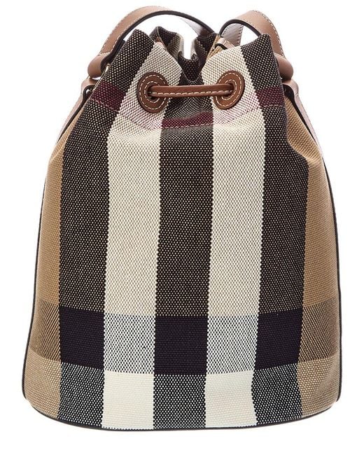 Burberry Brown Check Canvas & Leather Bucket Bag