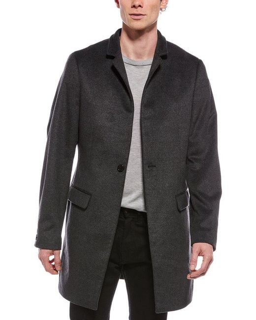 AllSaints Hargrove Suede-Trim Wool-Blend Coat in Black for Men