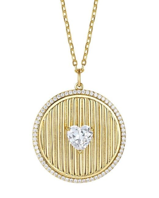 Rachel Glauber Metallic 14k Plated Cz Heart Medallion Pendant Necklace
