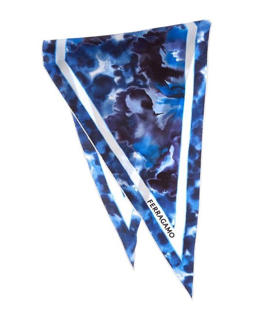 Ferragamo Blue Carnation Print Silk Scarf