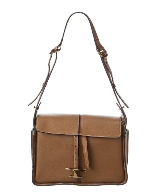 Tod's Brown T Logo Leather & Suede Shoulder Bag