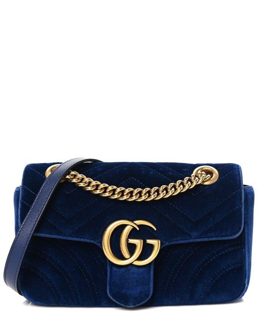 Gucci Blue Matelasse Leather Medium GG Marmont Shoulder Bag (authentic Pre- Loved)