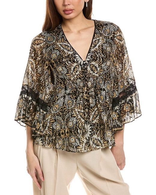 Kobi Halperin Black Ele Print Peasant Blouse