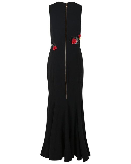Versace Black Sleeveless Embroidered Rose Silk Gown