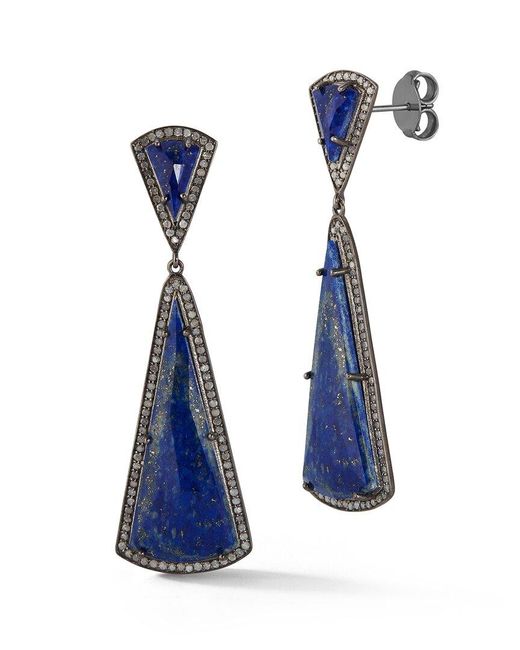Banji Jewelry Blue Silver 2.00 Ct. Tw. Diamond Drop Earrings
