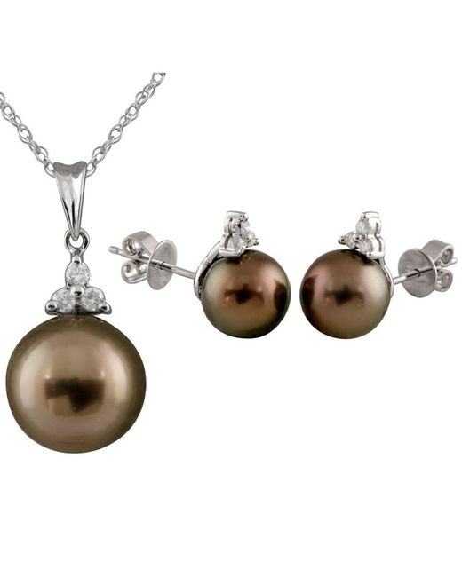 Masako Pearls Multicolor 14k 0.15 Ct. Tw. Diamond 9-10mm Pearl Set