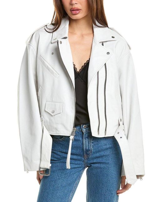 AllSaints White Dayle Leather Biker Jacket