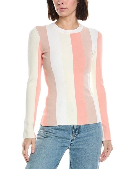 3.1 Phillip Lim White Colorblock Stripe Long Sleeve Ribbed Pullover