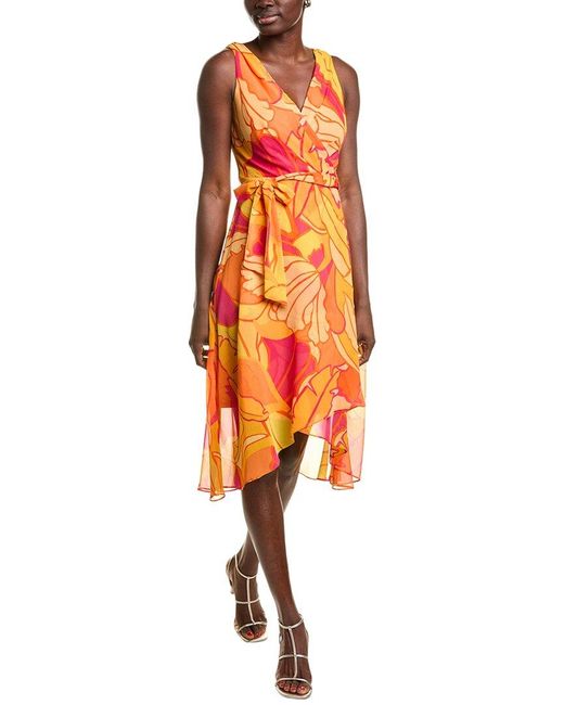 Joseph Ribkoff Orange Chiffon Faux Wrap Dress