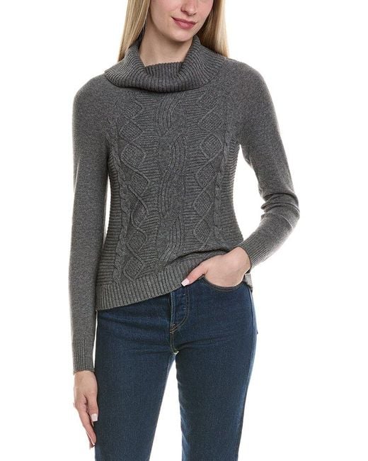 Sofiacashmere Gray Cable Rib Texture Cowl Neck Wool & Cashmere-Blend Sweater