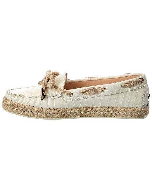 Tod's White Gomma Croc-Embossed Leather Espadrille