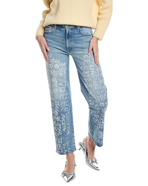 Mother Blue The Rambler Zip Hover High-Rise The Sun And The Sea Wide Straight Leg Jean
