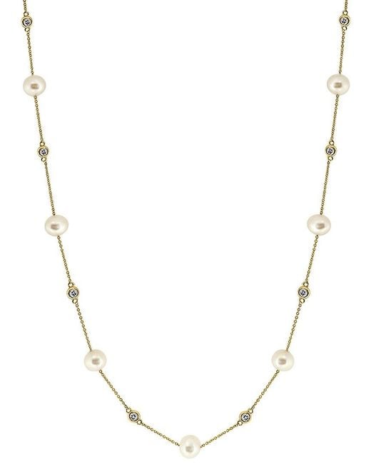 Effy Fine Jewelry Metallic 14K 0.34 Ct. Tw. Diamond & 5.5Mm Pearl Necklace