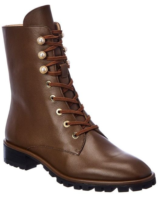 Stuart Weitzman Laine Pearl Leather Combat Boot in Brown Lyst UK