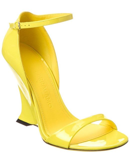 Ferragamo Yellow Vidette Patent Sandal