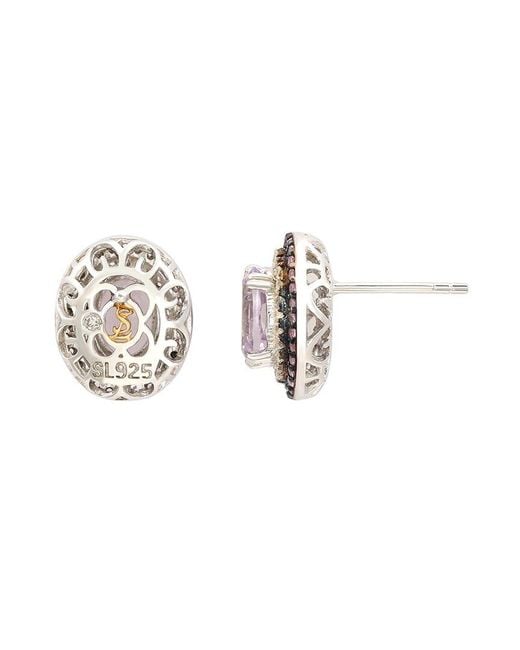 Suzy Levian Multicolor Silver 0.02 Ct. Tw. Diamond & Gemstone Earrings