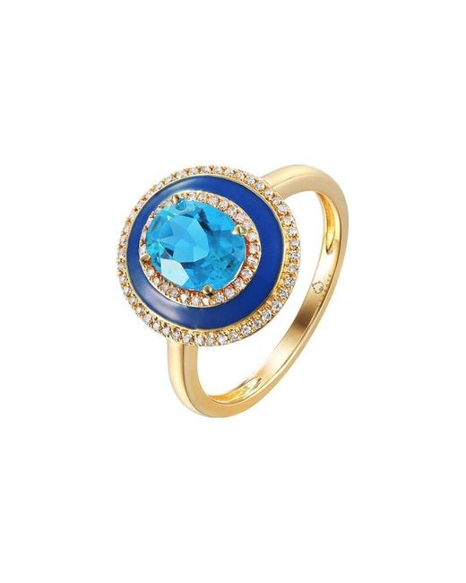 Diana M Fine Jewelry 14k 1.70 Ct. Tw. Diamond & Blue Topaz Enamel Half-eternity Ring
