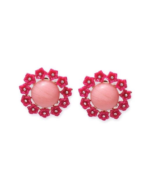 Carolina Herrera Pink Cabochon & Flower Stud Earrings