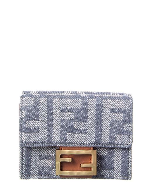 Fendi Gray Baguette Micro Trifold Ff Denim & Leather French Wallet