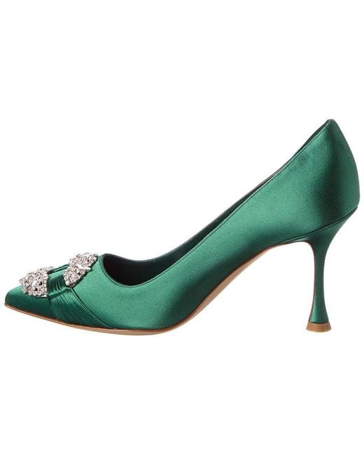 Manolo Blahnik Green Maida 90 Satin Pump