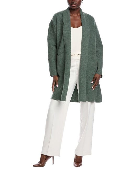 Eileen Fisher Green Petite High Collar Wool Coat