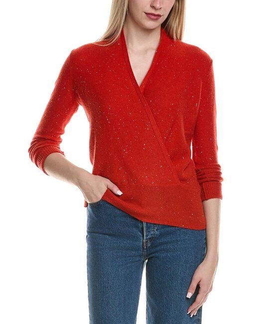 Sofiacashmere Red Sequin Faux Wrap Wool & Cashmere-Blend Sweater