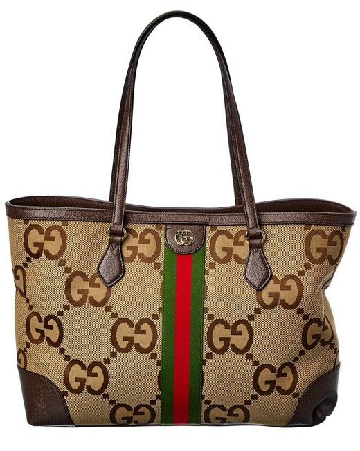 Gucci Brown Ophidia Medium Jumbo GG Canvas & Leather Tote