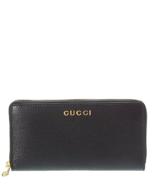 Gucci Black Script Logo Leather Zip Around Wallet