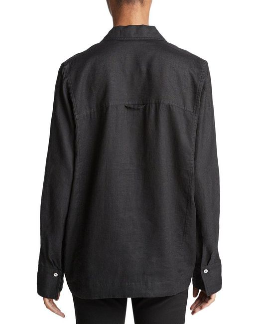 Vince Black Relaxed Kangaroo Linen Hoodie