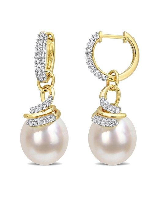 Rina Limor Metallic Contemporary Pearls 14k 0.55 Ct. Tw. Diamond 9-10mm Pearl Wrap Hoops