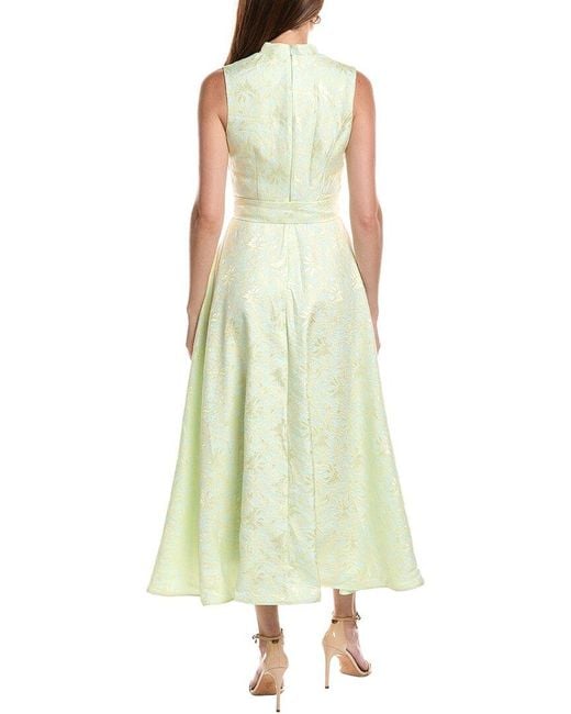 Rene Ruiz Green Mandarin Collar Jacquard Flare Hem Maxi Dress