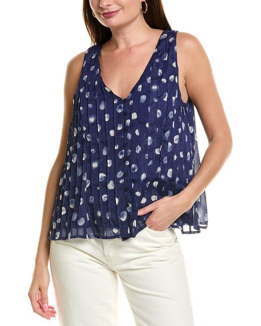 Nicole Miller Blue Pintuck Tank