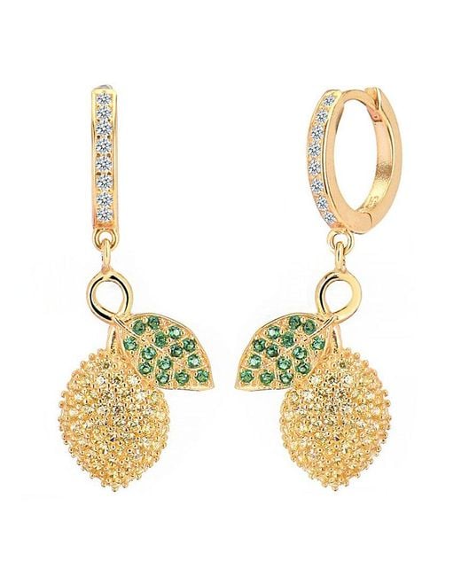 Gabi Rielle Metallic 14k Over Silver Cz Capri Lemons Huggie Earrings