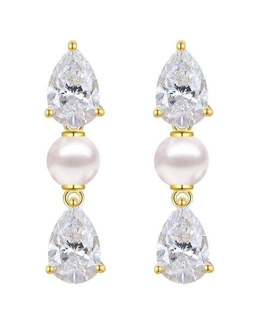 Kai Fine Jewelry White 14K 2.00 Ct. Tw. Lab-Grown Diamond & 4Mm Pearl Drop Earrings