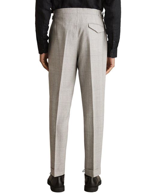 Reiss Gray Tecnic Side Adjuster Check Wool & Linen-Blend Pant for men