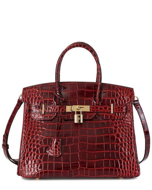 Tiffany & Fred Paris Red Large Croc-embossed Leather Satchel