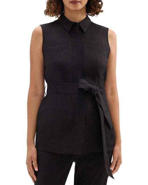 Theory Black Patch Pocket Linen Top