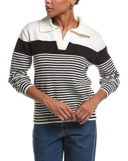 Joseph A Gray Stripe Johnny Collar Sweater