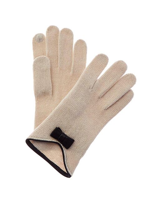 Portolano Leather Bow Cashmere Tech Gloves in Natural Lyst UK