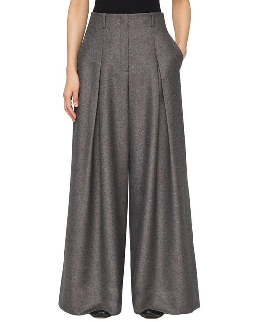 Lafayette 148 New York Gray Warren Inverted Pleat Wool-Blend Wide Leg Pant