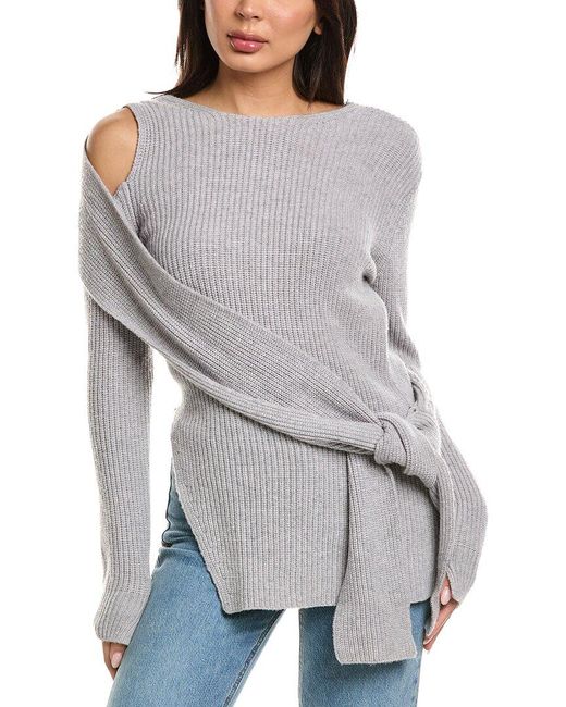 3.1 Phillip Lim Gray Draped Wool & Yak-blend Rib Off Shoulder Pullover